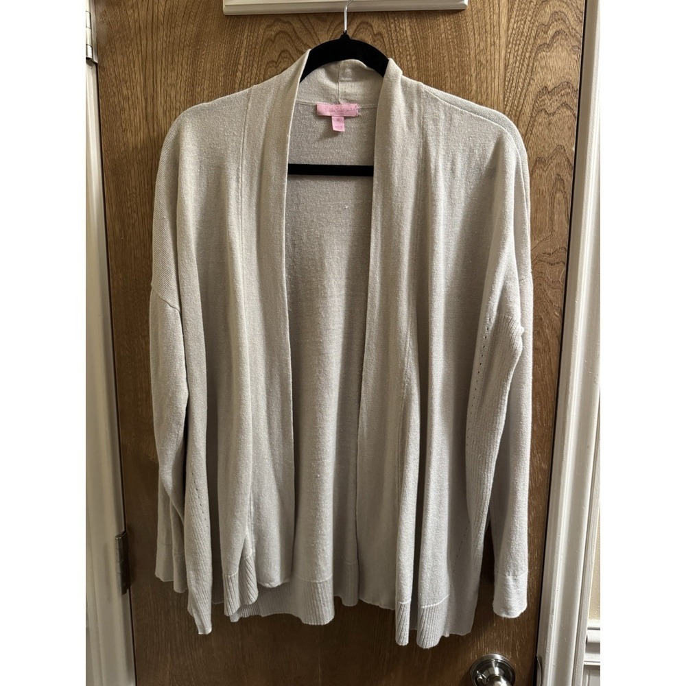 Lilly Pulitzer Open Front Cardigan Linen Blend Lightweight Beige Shimmer Sz M